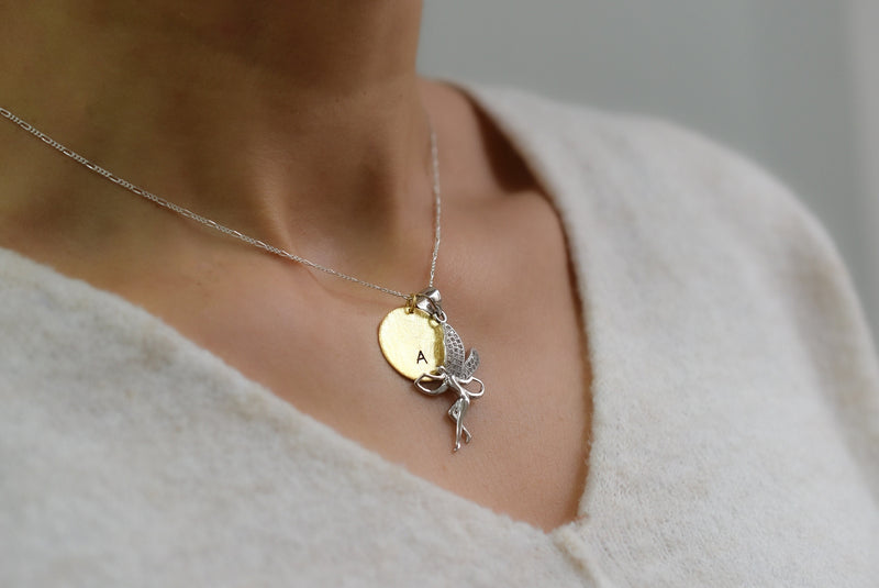 Ensemble de bijoux de tampon de lettres personnalisables - 925 Sterling Silver Gold Coin Fairy - K925-99