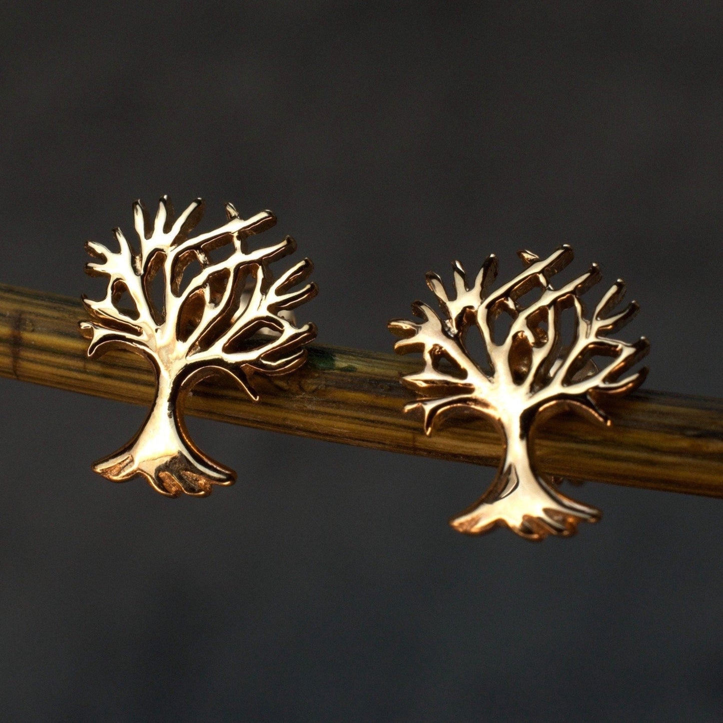 Boucles d'oreilles mini-poteaux de l'arbre vivant - Boucles d'oreilles plaquées en or de Rosegold 925 - EAR925-135