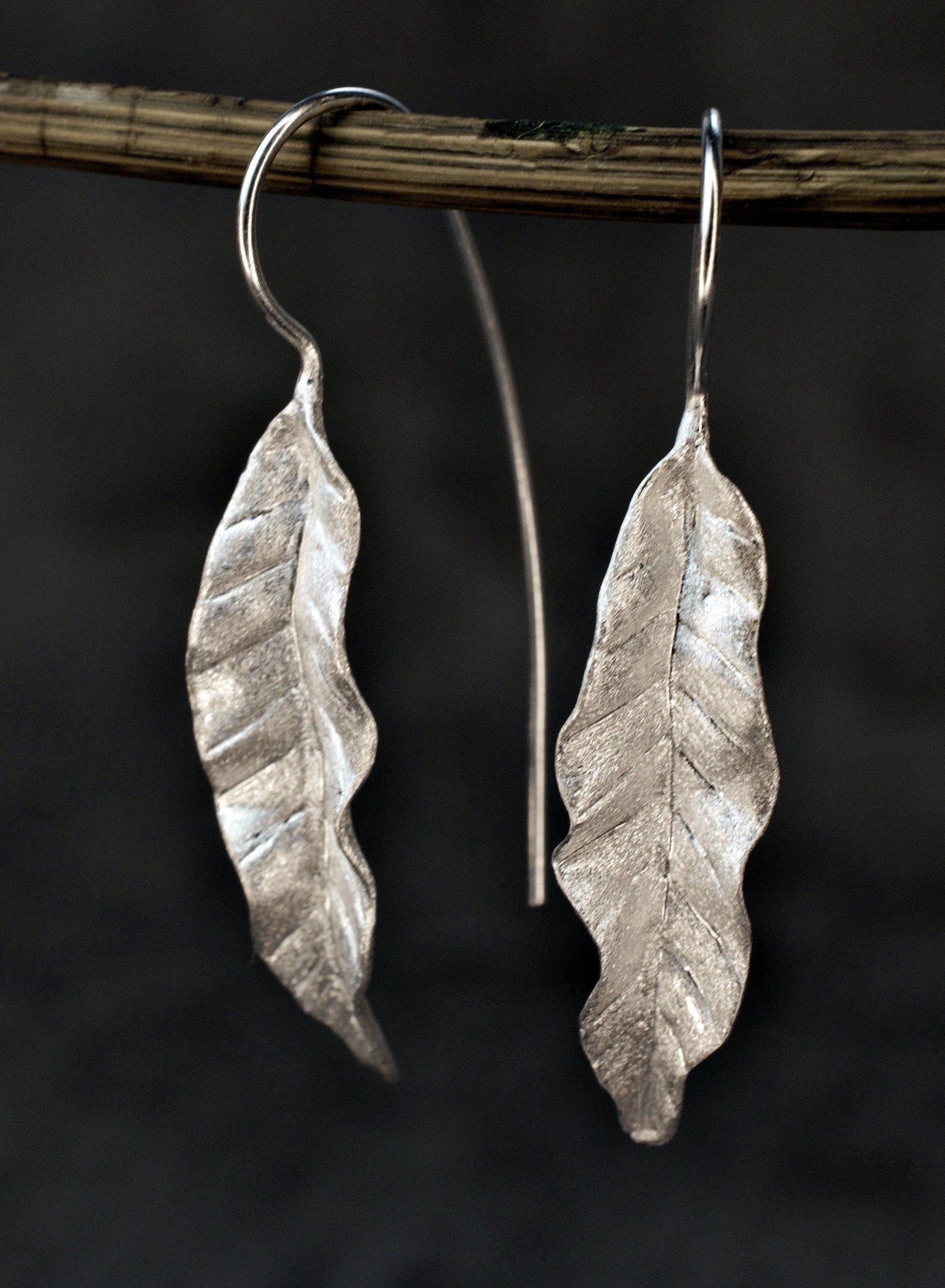Boucles d'oreilles longues feuilles - boucles d'oreilles en argent sterling 925 - Accessoires Nature élégants - EAR925-122