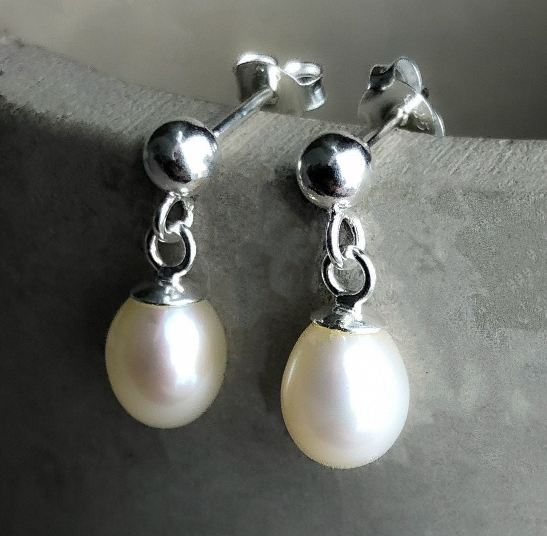 Boucles d'oreilles de perles classiques - Boucles d'oreilles de perles de luxe en argent sterling 925 - EAR925-67