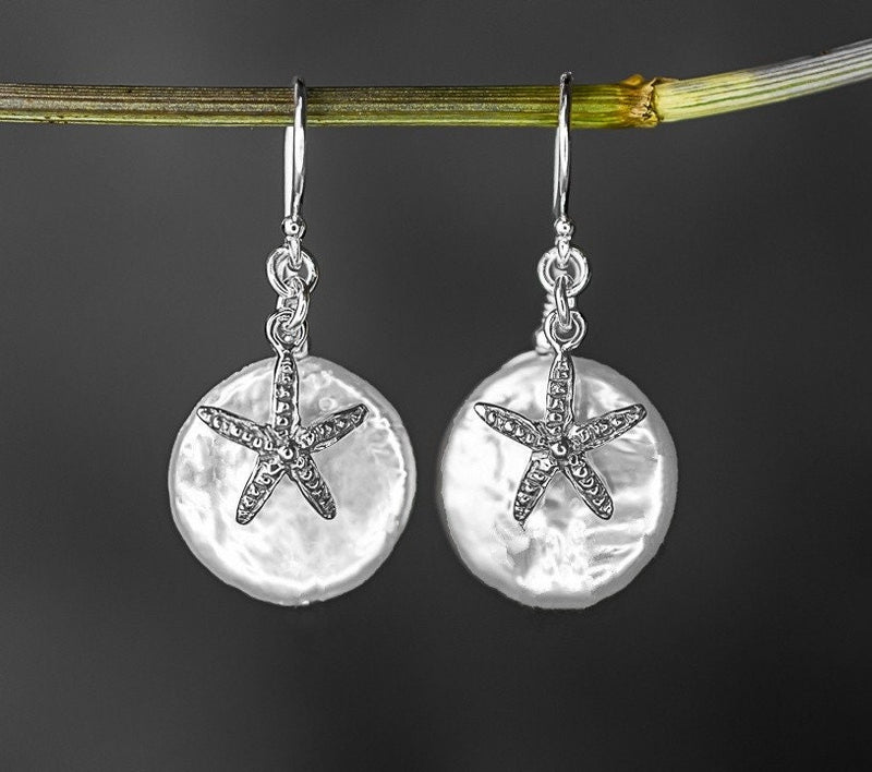 Boucles d'oreilles en nacre de mer étoile de mer - Petite Silver Bijoux minimalistes de luxe blanc - boucles d'oreilles féminines - EAR925-56