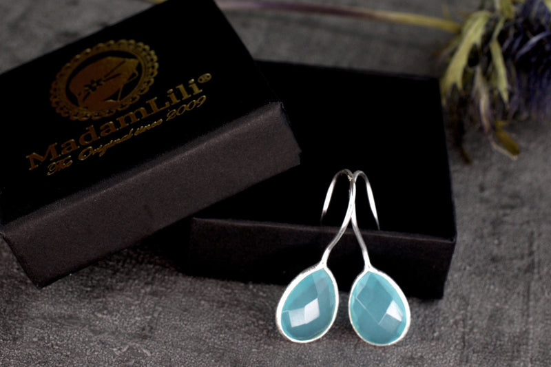 Boucles d'oreilles Aquamarin - Boucles d'oreilles GEM de luxe en argent sterling 925 - EAR925-105