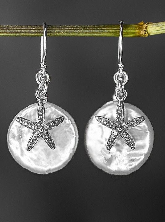 Boucles d'oreilles en nacre de mer étoile de mer - Petite Silver Bijoux minimalistes de luxe blanc - boucles d'oreilles féminines - EAR925-56