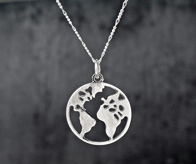 Pendentif Silhouette de la carte du monde - Collier de remorque du monde de l'argent 925 Sterling Silver Globetrotter - K925-143