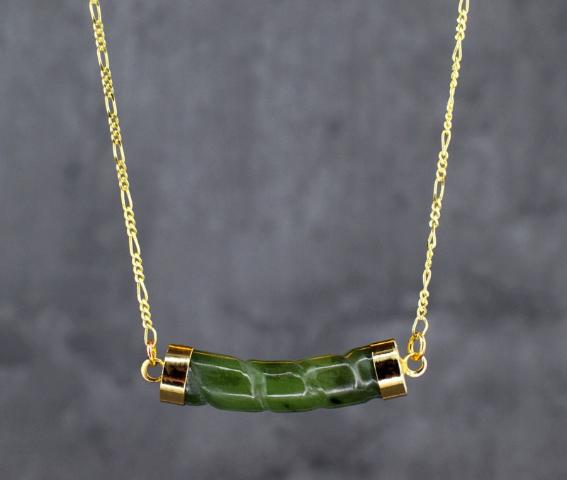 Jade Rod Gold chain - 925 pure Gold Crystal Emerald oriental Collier - k925 - 93