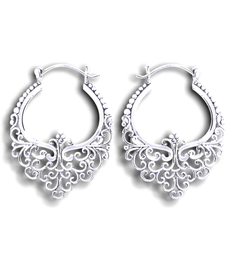 Bon Karma Silver Dentelle Creolen - Boucles d'oreilles de style bohème 925 Sterling Ear925-11