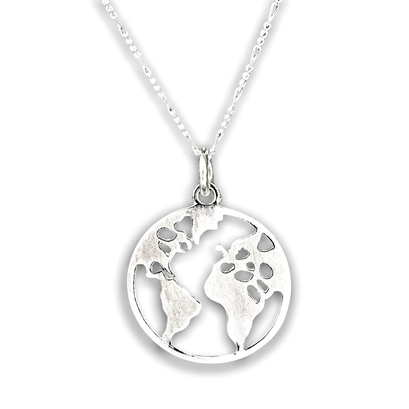 Pendentif Silhouette de la carte du monde - Collier de remorque du monde de l'argent 925 Sterling Silver Globetrotter - K925-143