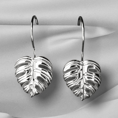 Monstera feuille de pendule-925 Sterling Argent Exotique Feuilles auriculaires-OHR925-115