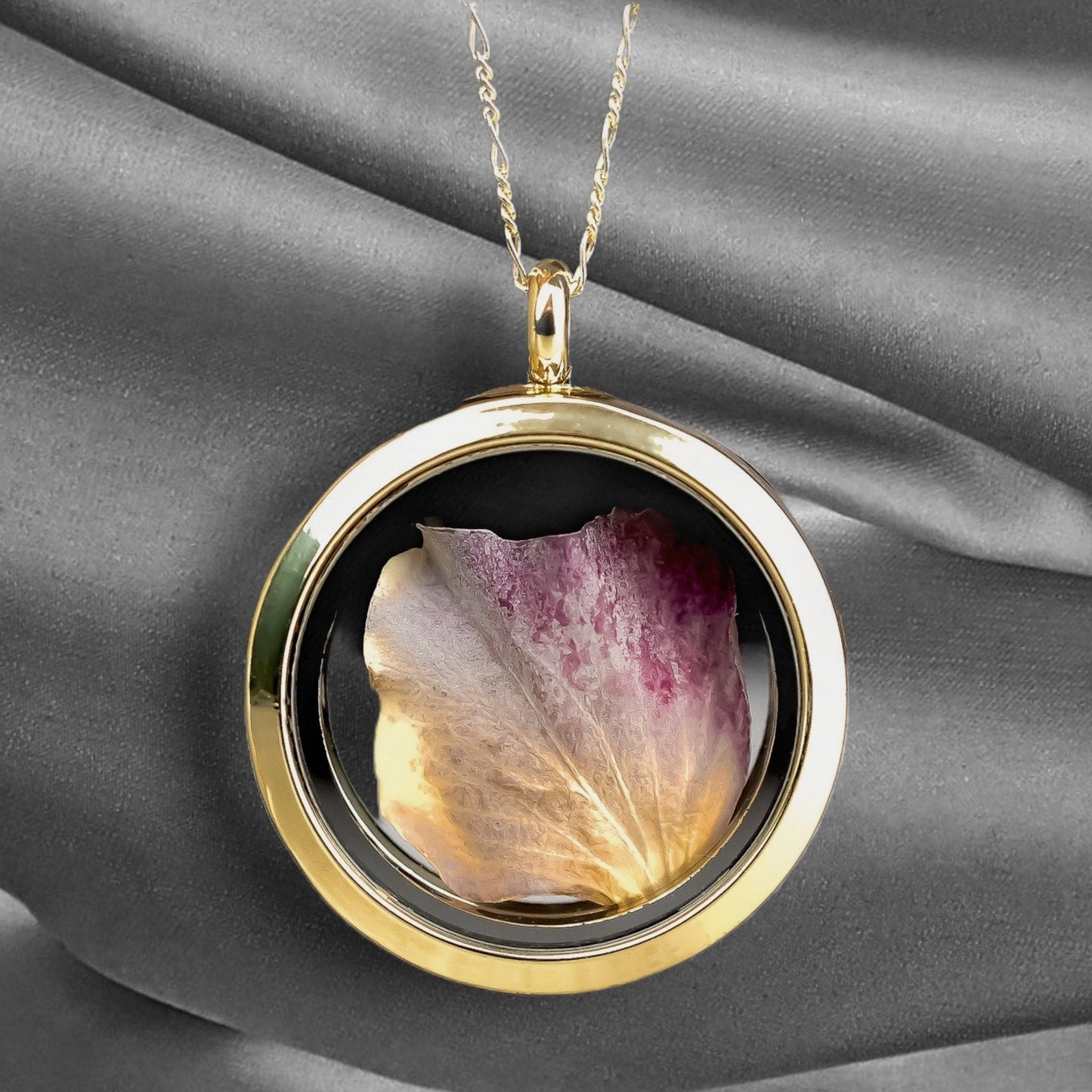 Chaîne de pendentif Medallion en verre d'or HydromeDeblade - Collier floral plaqué or sterling 925 - K925-146
