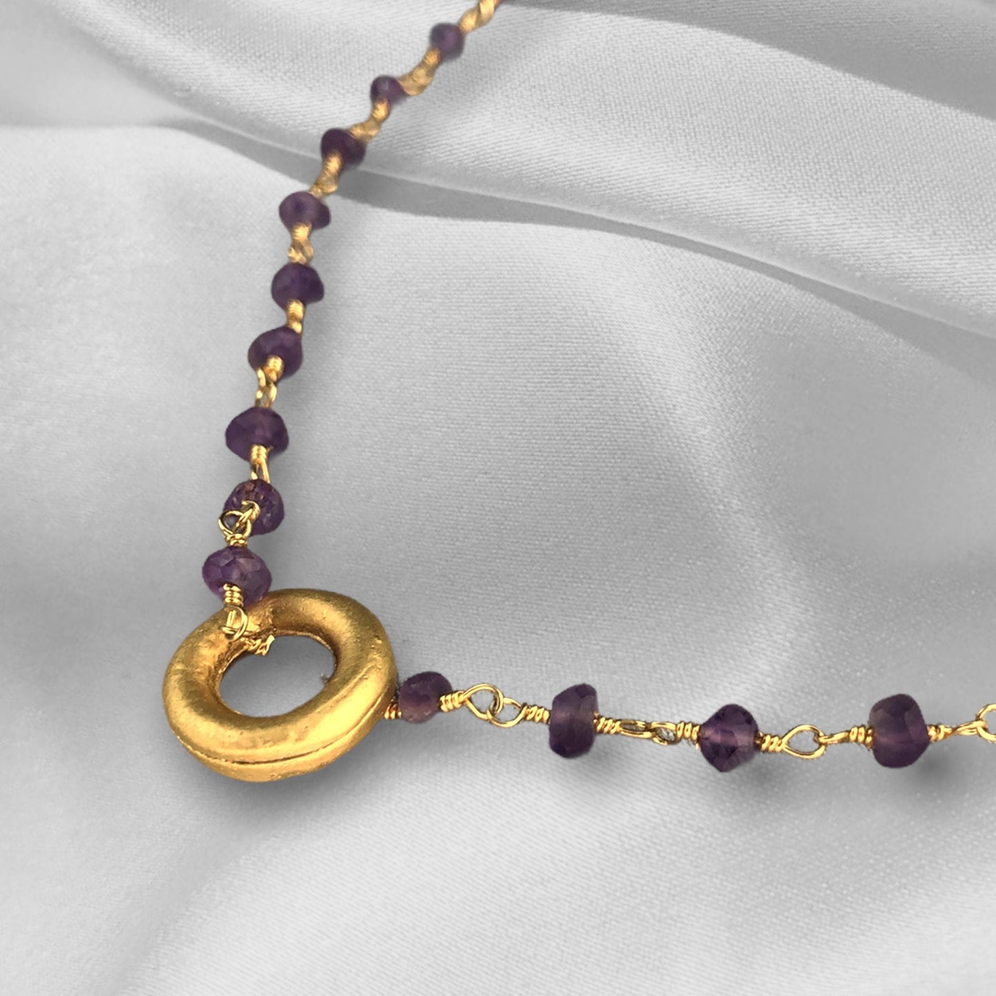 Chaîne de cercle d'or améthyste - collier de gemme de cristal violet violet violet violet - VIK-01