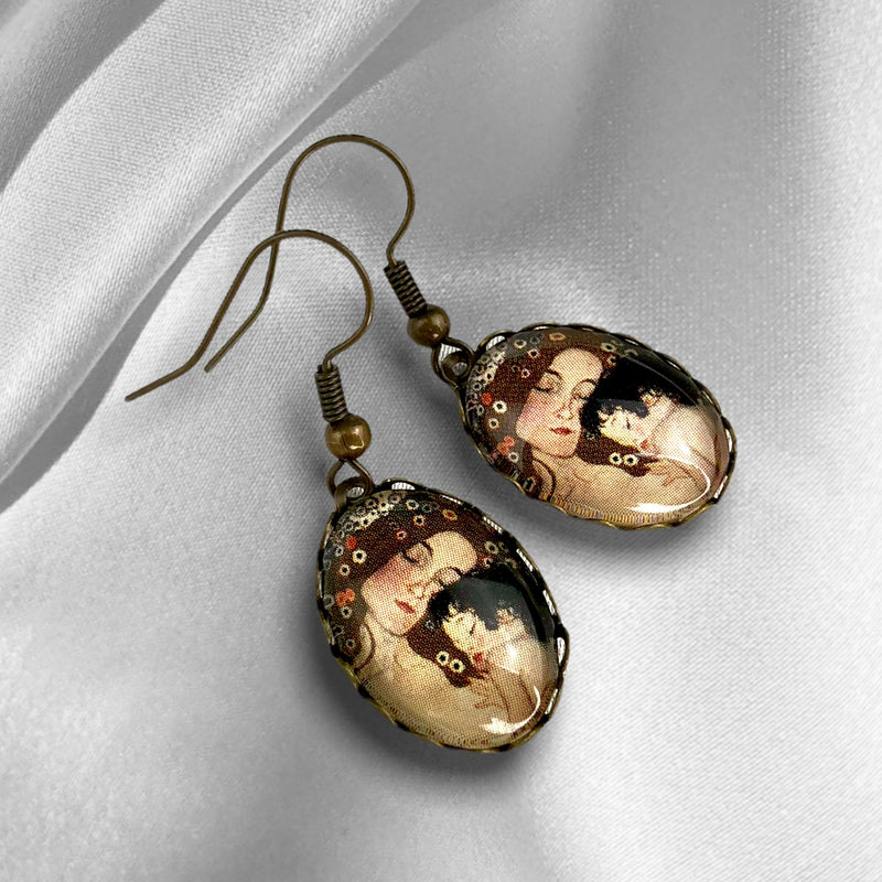 Boucles d'oreilles Mother Child - Gustav Klimt Painter Bronze Art Bronze Boucles d'oreilles de style Vintage - VinoHR-27