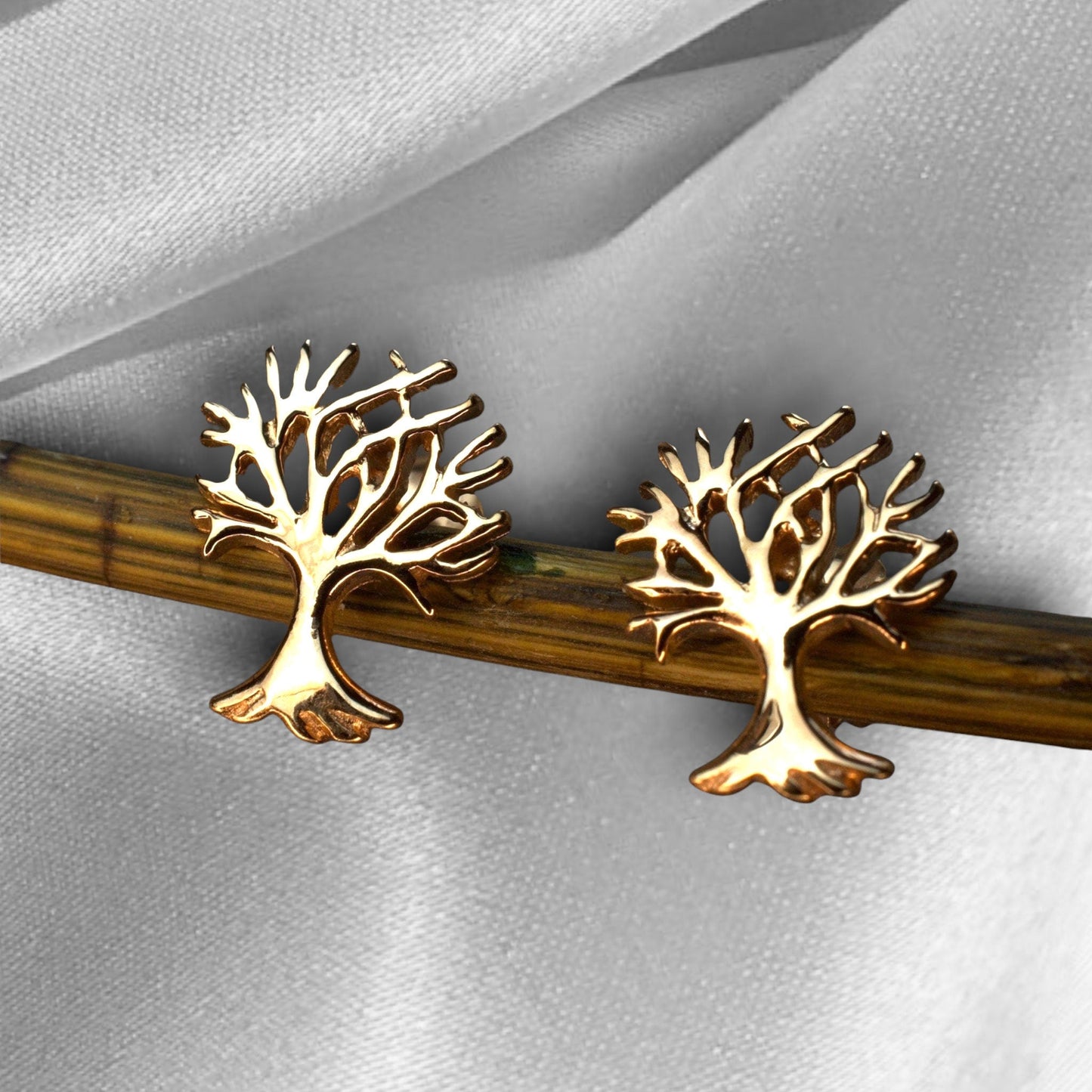 Boucles d'oreilles mini-poteaux de l'arbre vivant - Boucles d'oreilles plaquées en or de Rosegold 925 - EAR925-135