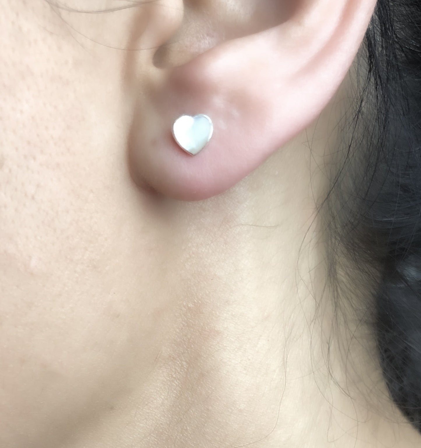 Mini 925 Sterling Argent Perle Boucles d'oreilles Coeur