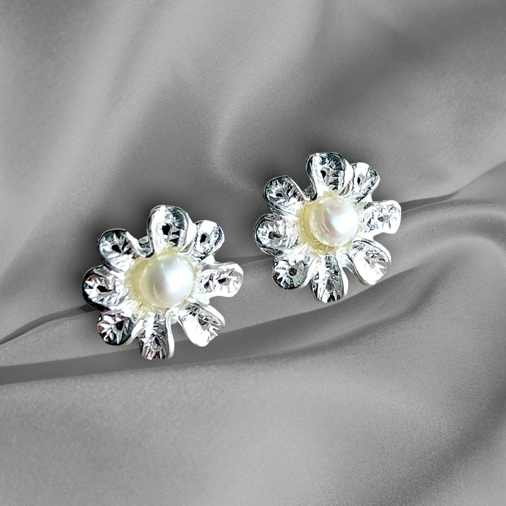 Boucles d'oreilles en argent sterling 925 "Perles de fleurs" II