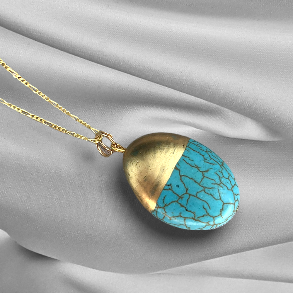 Chaîne de pierre précieuse or en or sterling 925 avec Turquoise - K925-119