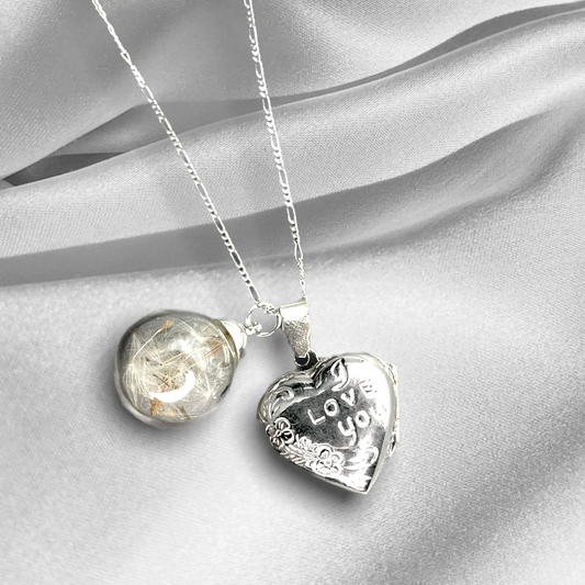 925 Silver Real Flowers Flowers Chaîne avec cardiatre "Je t'aime" - K925-101