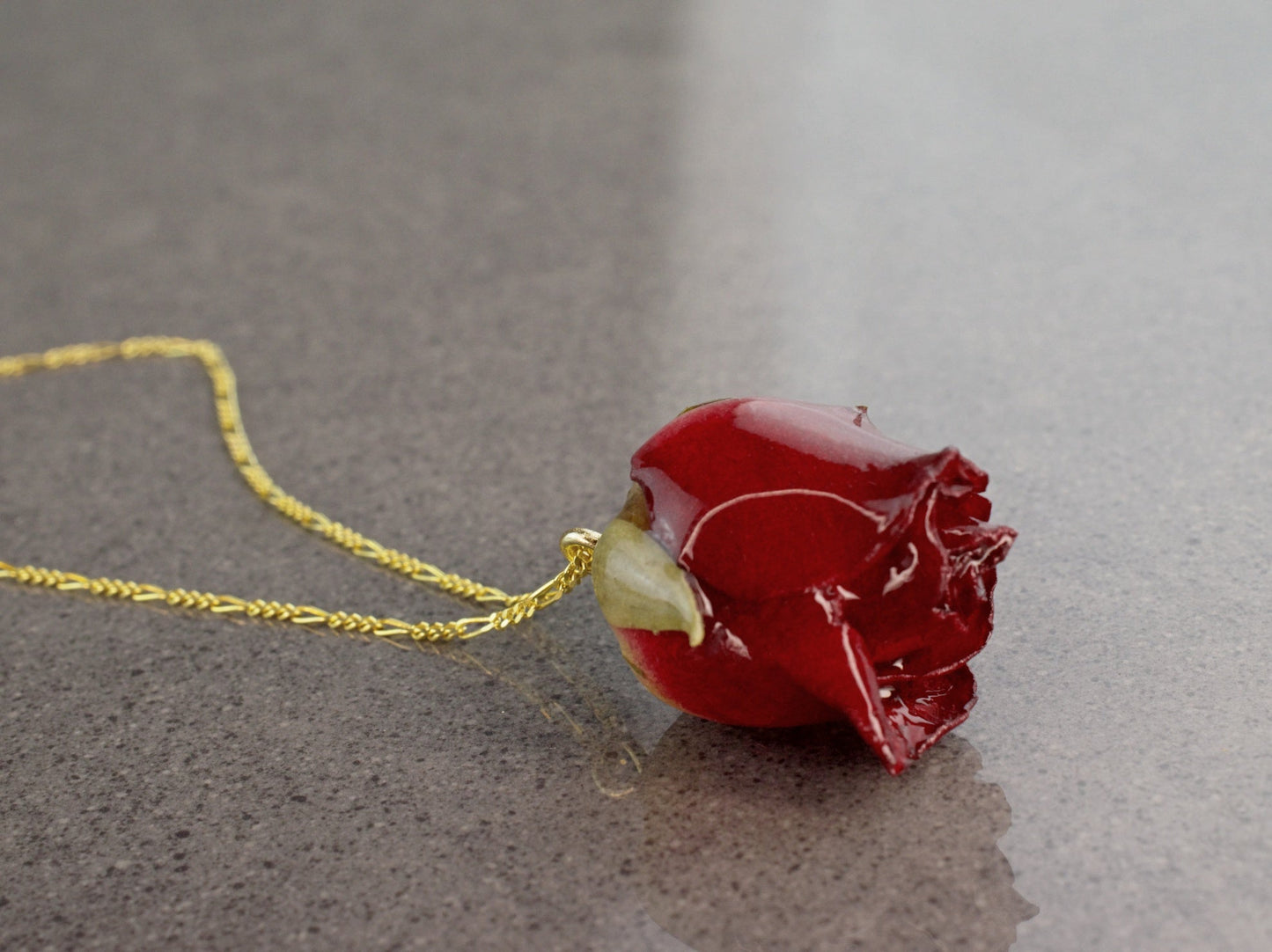Chaîne dorée en argent sterling 925 "vraie rose rouge"
