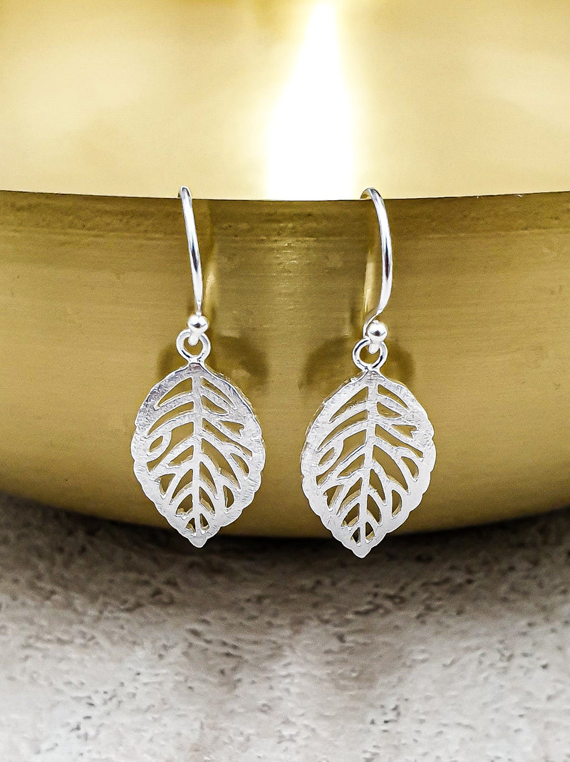 925 Sterling boucles d'oreilles "feuilles d'argent"-OHR925-12
